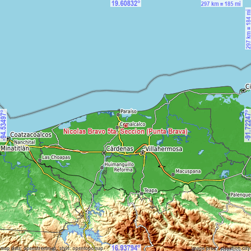 Topographic map of Nicolás Bravo 5ta. Sección (Punta Brava)