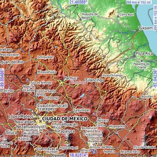 Topographic map of Almoloya