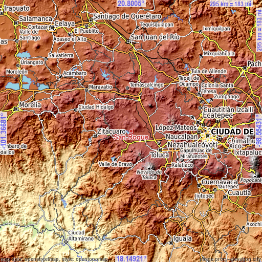 Topographic map of San Roque