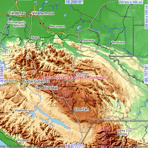 Topographic map of Patria Nueva (San José el Contento)