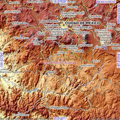 Topographic map of San Antonio Chiverías