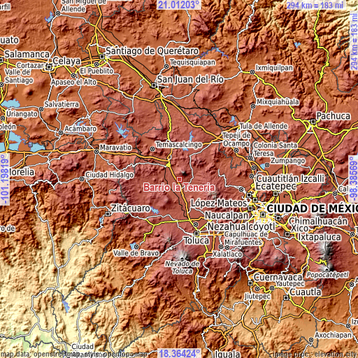 Topographic map of Barrio la Tenería