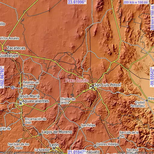 Topographic map of Paso Bonito