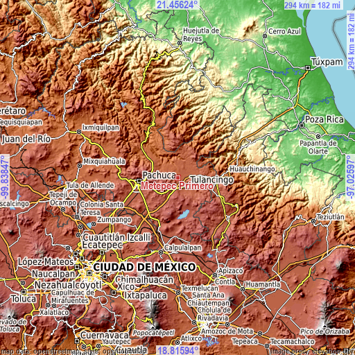 Topographic map of Metepec Primero