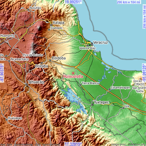 Topographic map of Huixcolotla