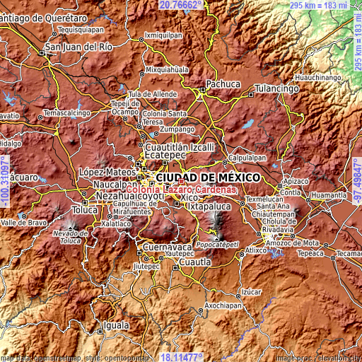 Topographic map of Colonia Lázaro Cárdenas