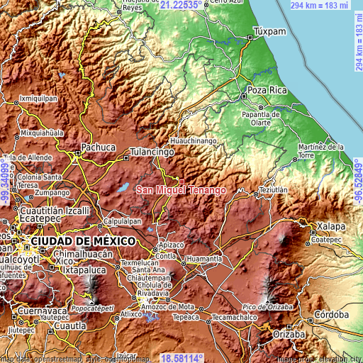 Topographic map of San Miguel Tenango