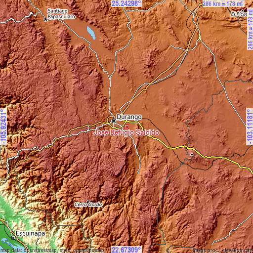 Topographic map of José Refugio Salcido