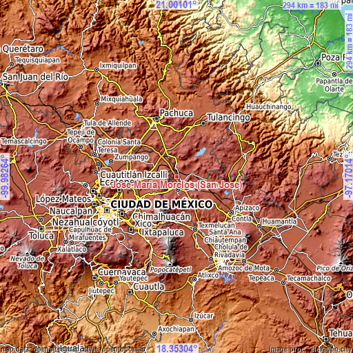 Topographic map of José María Morelos (San José)