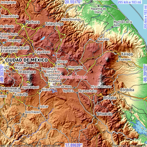 Topographic map of Colonia Obrera