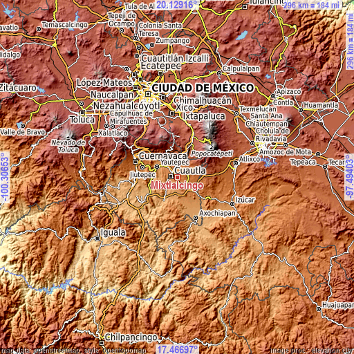 Topographic map of Mixtlalcingo