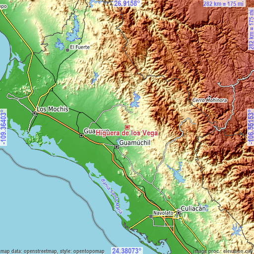 Topographic map of Higuera de los Vega