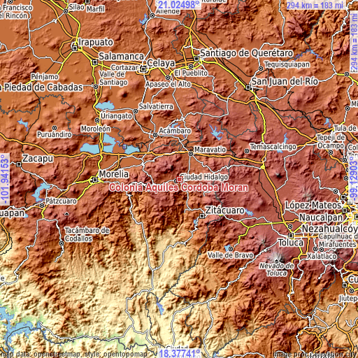 Topographic map of Colonia Aquiles Córdoba Morán