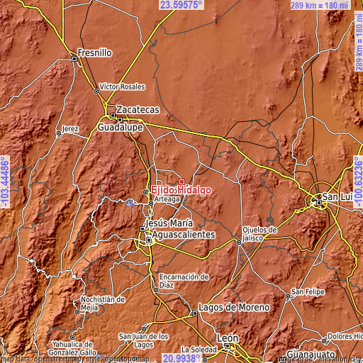 Topographic map of Ejido Hidalgo