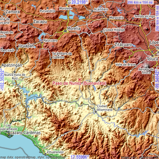 Topographic map of Paso de Núñez (Buenavista)