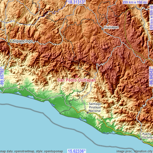 Topographic map of San Pedro Cuitlapan