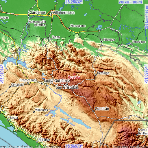 Topographic map of Puebla