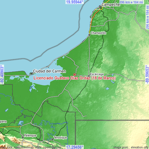 Topographic map of Licenciado Gustavo Díaz Ordaz (18 de Marzo)