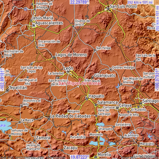 Topographic map of San Miguel del Arenal