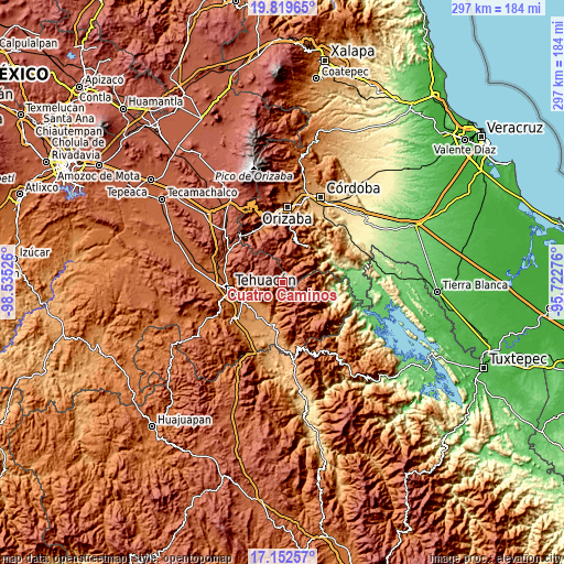 Topographic map of Cuatro Caminos