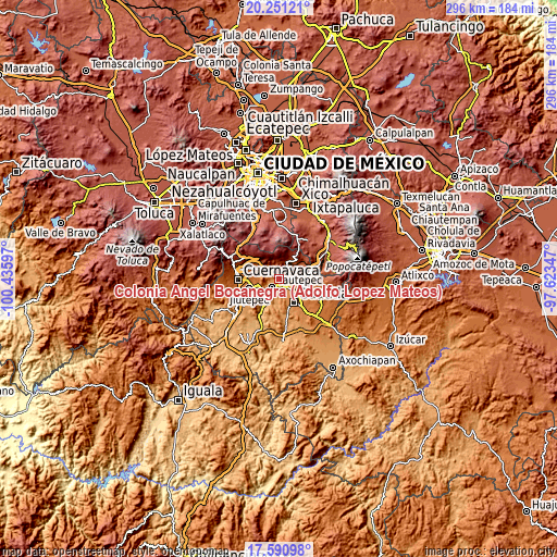 Topographic map of Colonia Ángel Bocanegra (Adolfo López Mateos)
