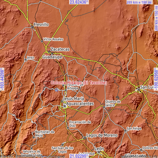 Topographic map of Colonia Hidalgo (El Tecolote)