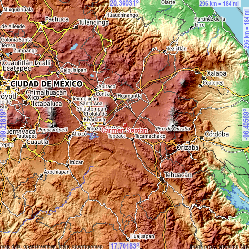 Topographic map of Carmen Serdán