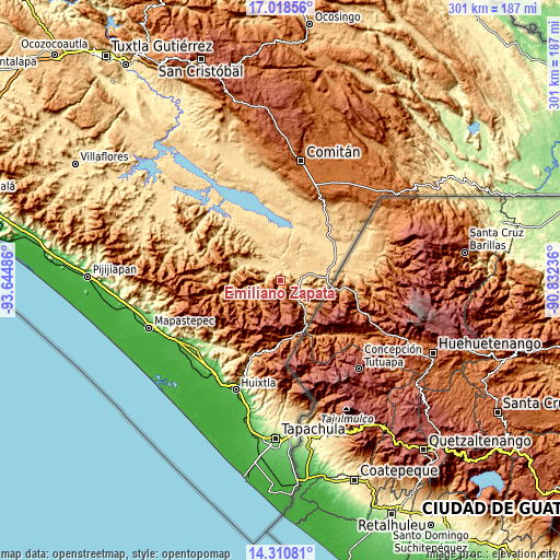 Topographic map of Emiliano Zapata