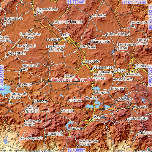 Topographic map of San Bernardo Peña Blanca
