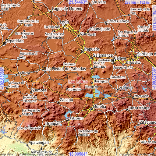 Topographic map of Las Letras