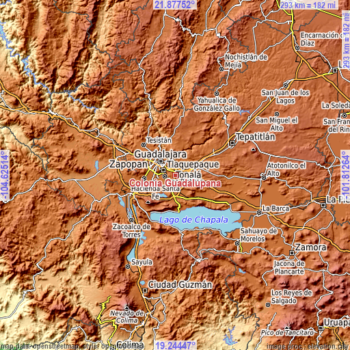 Topographic map of Colonia Guadalupana