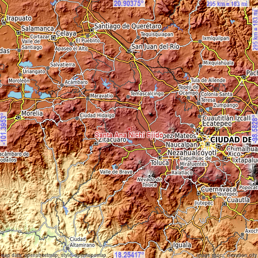 Topographic map of Santa Ana Nichi Ejido