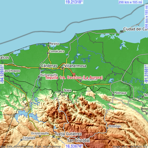 Topographic map of Tequila 1ra. Sección (La Aurora)