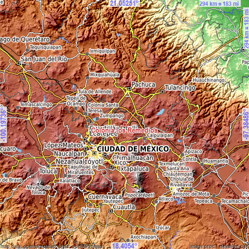 Topographic map of Colonia los Remedios