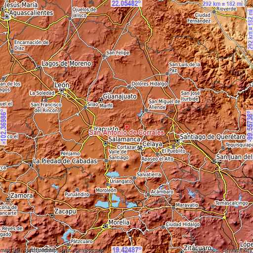 Topographic map of San Antonio de Corrales