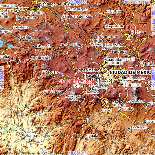 Topographic map of San Carlos Autopan