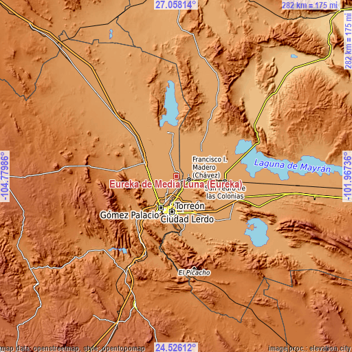 Topographic map of Eureka de Media Luna (Eureka)