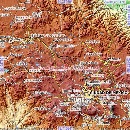 Topographic map of San Vicente (Calpulalpan Tercera Manzana)