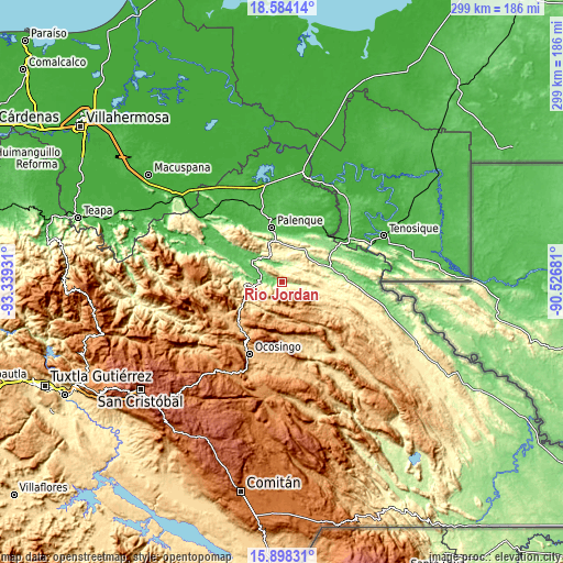 Topographic map of Río Jordán