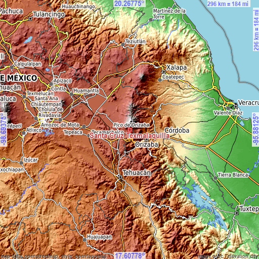 Topographic map of Santa Cruz Texmalaquilla