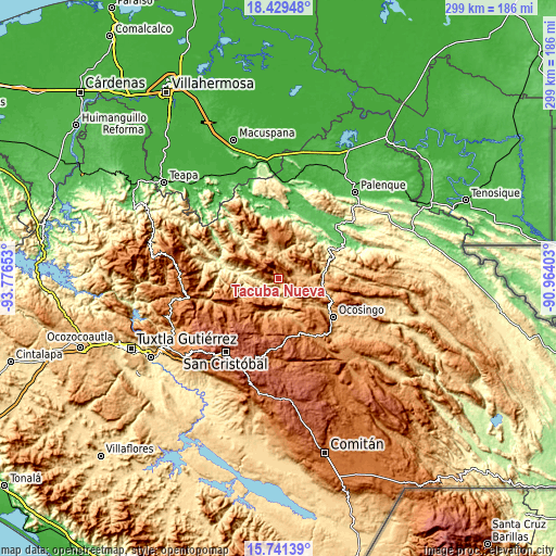 Topographic map of Tacuba Nueva