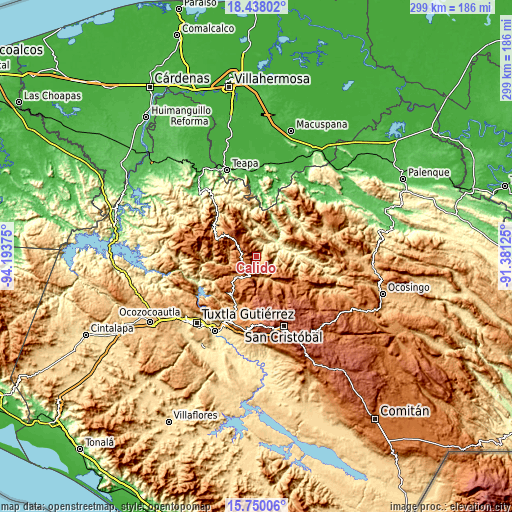 Topographic map of Cálido