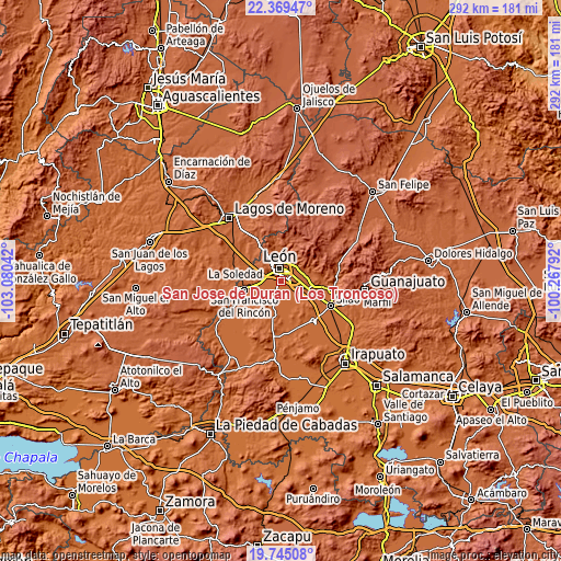 Topographic map of San José de Durán (Los Troncoso)