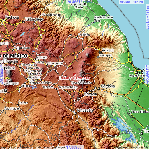 Topographic map of Lázaro Cárdenas