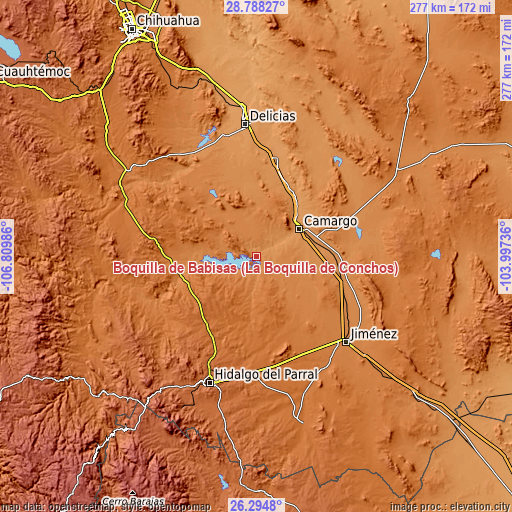 Topographic map of Boquilla de Babisas (La Boquilla de Conchos)