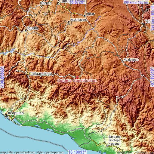 Topographic map of Colonia Constitución