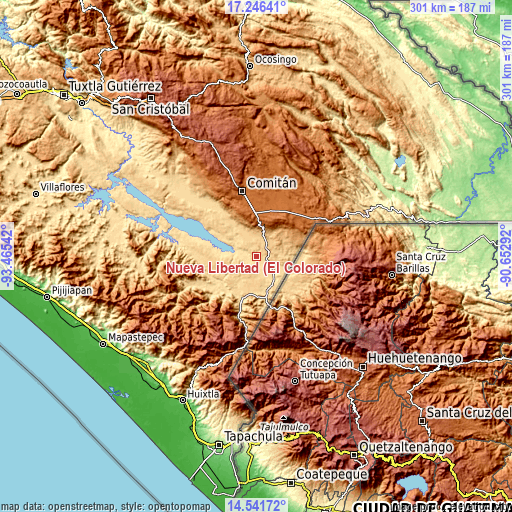 Topographic map of Nueva Libertad (El Colorado)