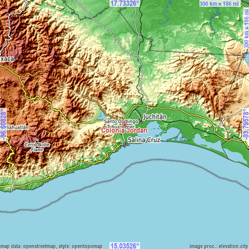 Topographic map of Colonia Jordán