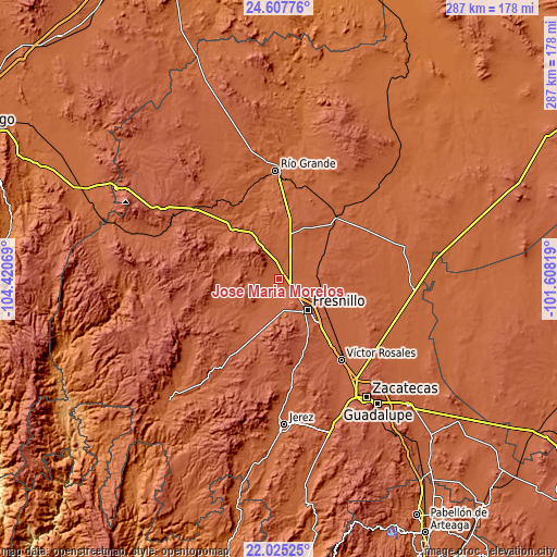 Topographic map of José María Morelos