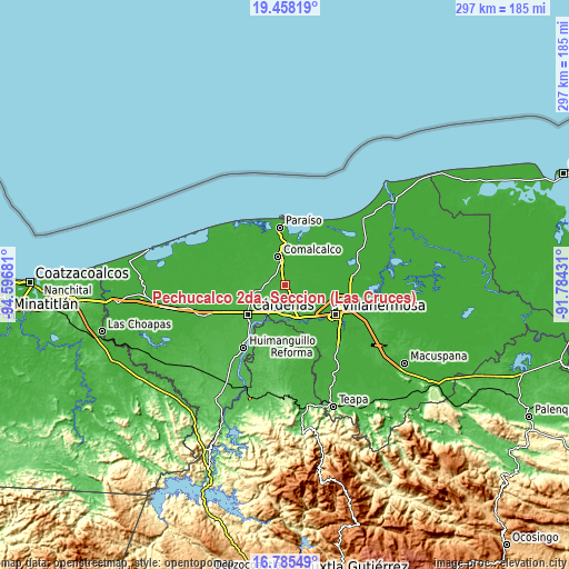 Topographic map of Pechucalco 2da. Sección (Las Cruces)